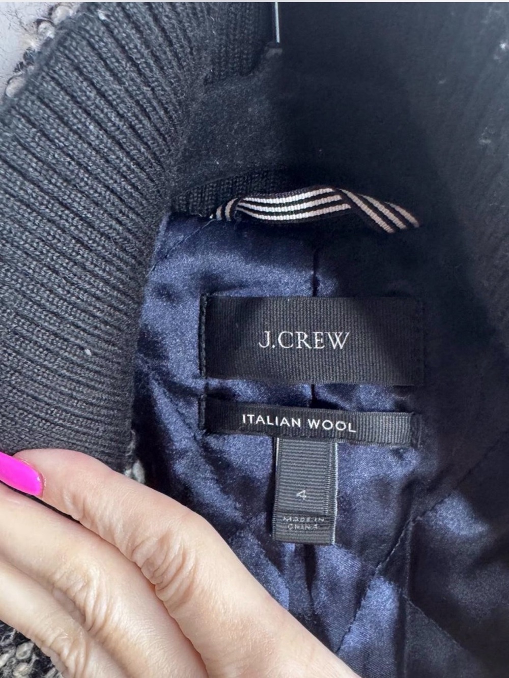 J. Crew Black and White Bouclé Zip-Front Pea Coat - Picture 2 of 7